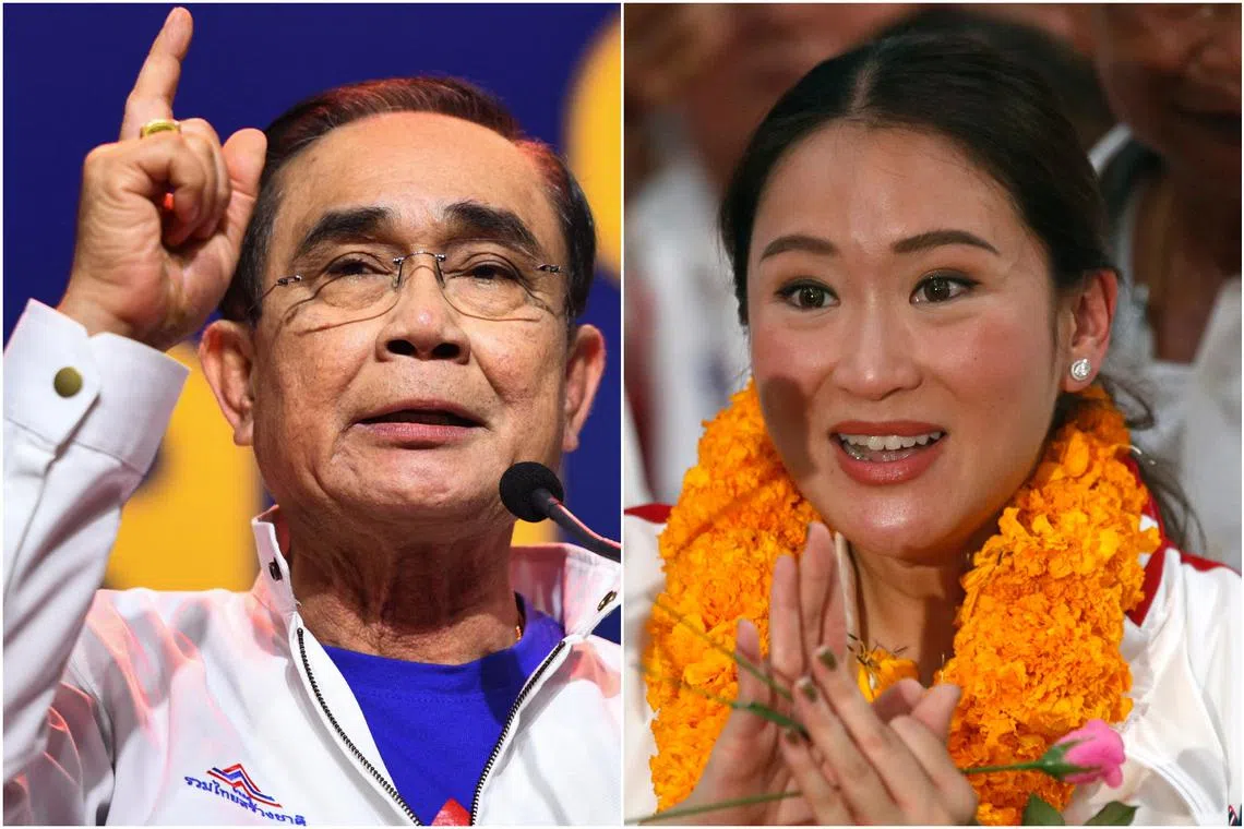 Ms Paetongtarn Shinawatra (right) was the choice of 29.9 per cent of Thais outside Bangkok, while Mr Prayut Chan-o-cha was at 24.3 per cent.