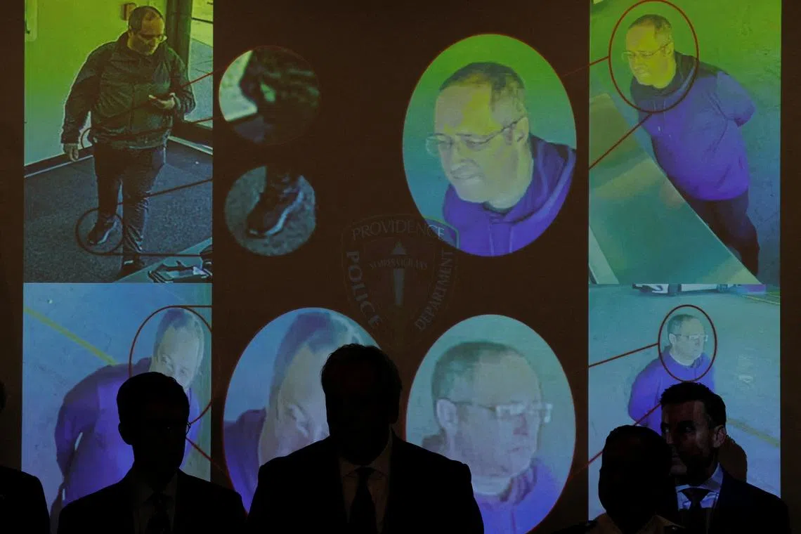 Images of the Brown University shooter, identified by authorities as Claudio Neves Valente, are displayed during a press conference in Providence, Rhode Island, on Dec 18, 2025.