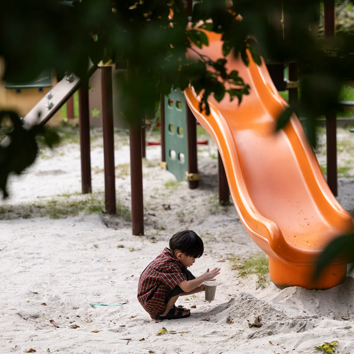 ST20250106_202554000216/pixgenerics/Brian Teo/Generic of a a child playing with sand at the playground in Jurong Central Park on Jan 6, 2025. Can be used for stories on childcare, children, child development, play, holistic education, education, preschool, early childhood development, family, outdoor fun, budget. ST PHOTO: BRIAN TEO