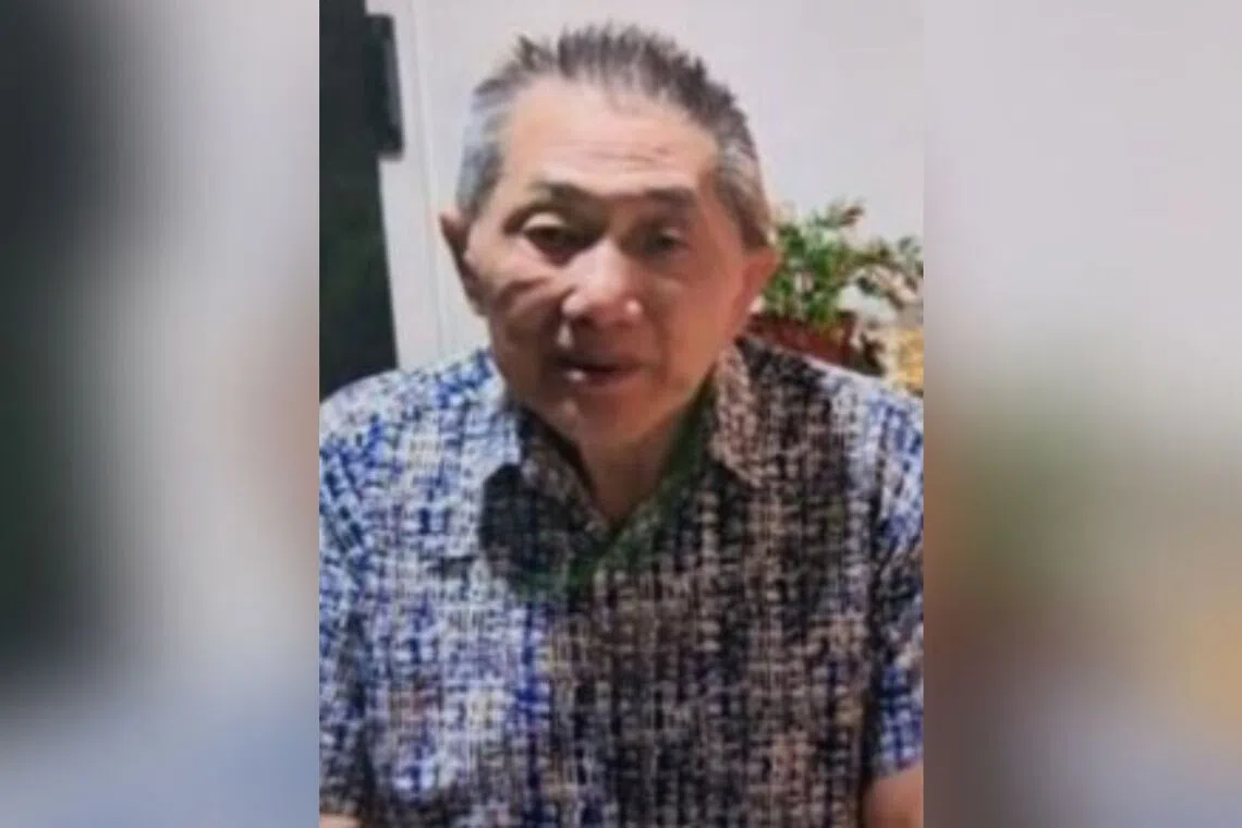 Mr Tan Ah Bah was last seen near 1 Pheng Geck Avenue at 8.15am on Oct 27.