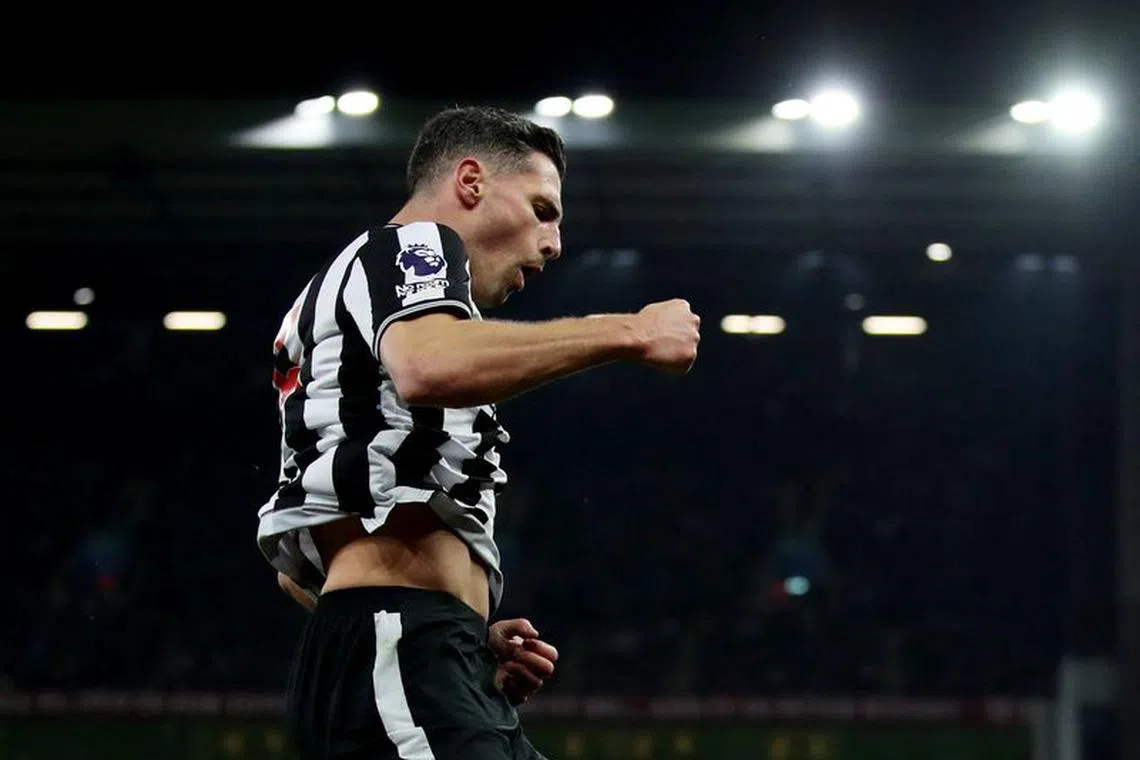 Soccer Football - Premier League - Aston Villa v Newcastle United - Villa Park, Birmingham, Britain - January 30, 2024 Newcastle United's Fabian Schar celebrates scoring their first goal REUTERS/Chris Radburn