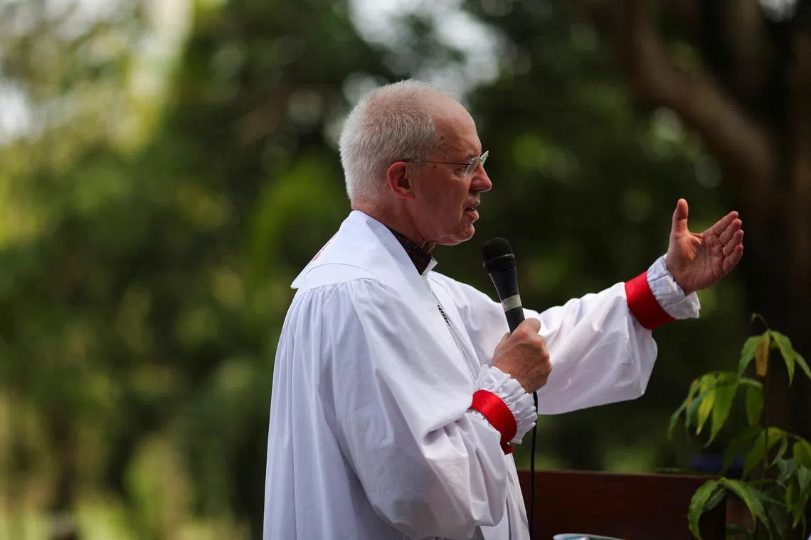 FILE PHOTO: Archbishop of Canterbury Justin Welby takes part in a ceremony to bless the Forest of Communion, as part of the World Environment Day in Acajutla, El Salvador June 5, 2024.REUTERS/Jose Cabezas/File Photo