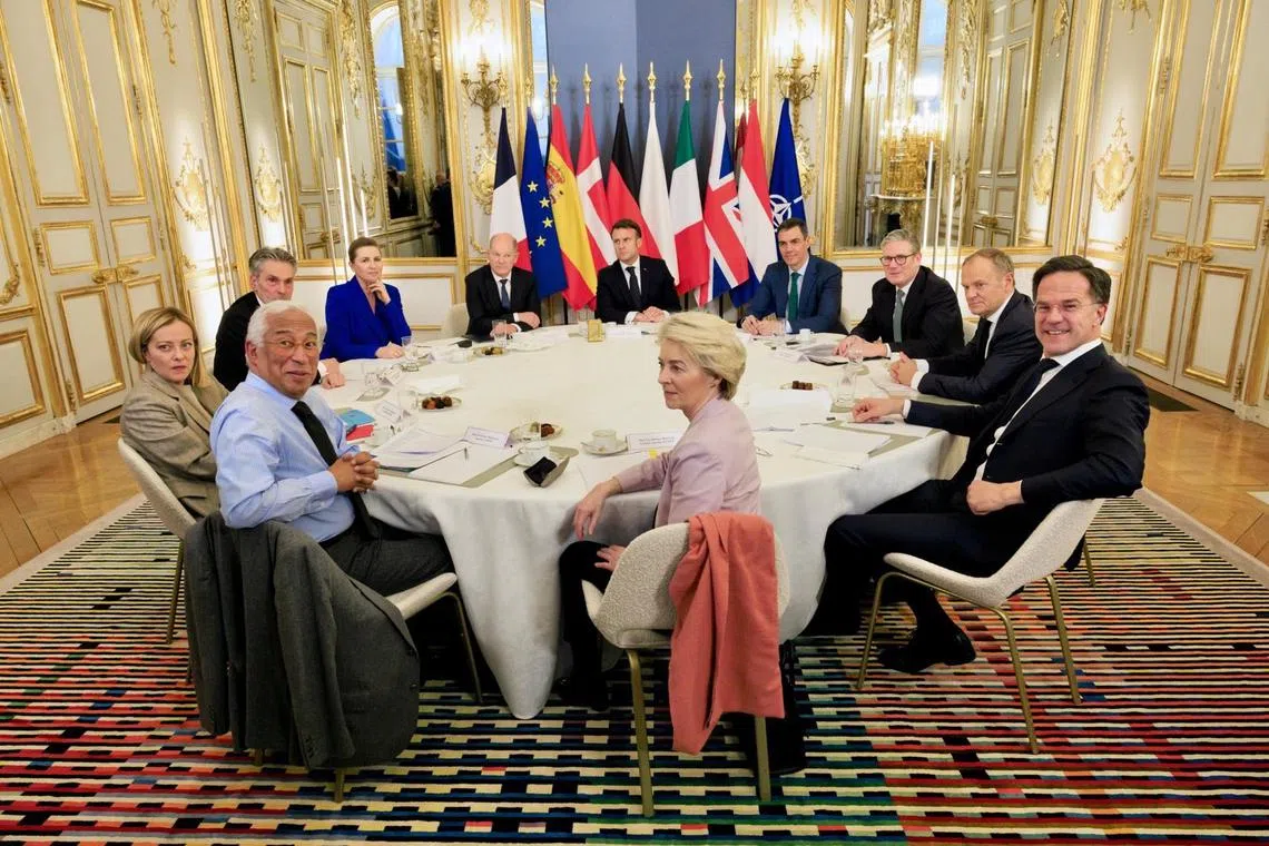 French President Emmanuel Macron on Feb 17 hosted an emergency meeting with countries including Britain, Germany and Italy, as well as the Nato alliance and EU executive.