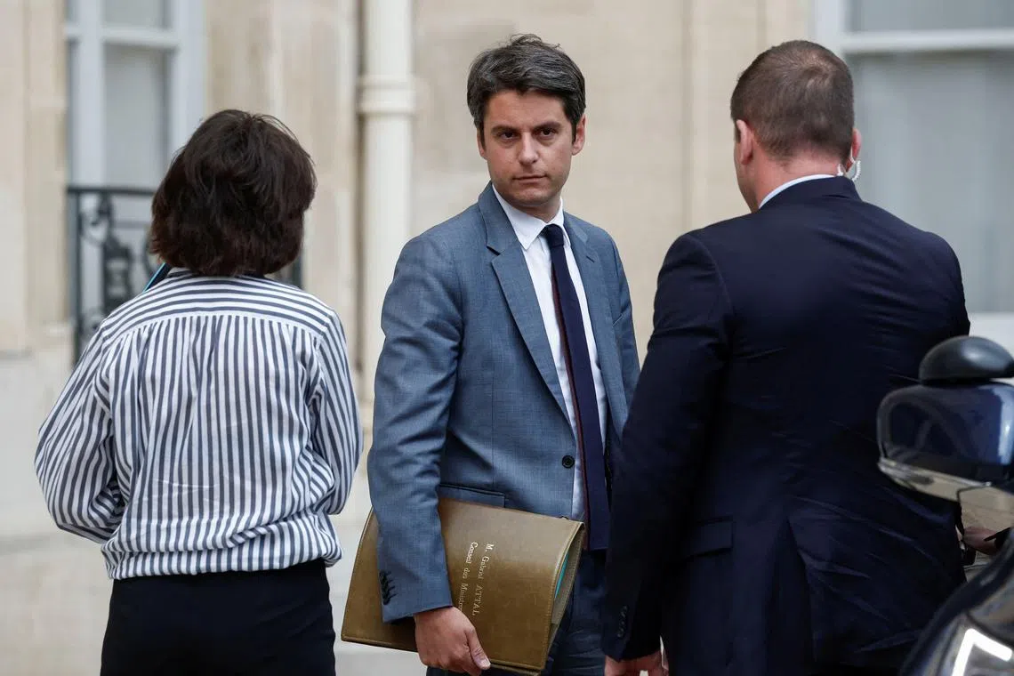 French Prime Minister Gabriel Attal and French Culture Minister Rachida Dati leave following the weekly cabinet meeting at the Elysee Palace in Paris, France, July 3, 2024. REUTERS/Benoit Tessier