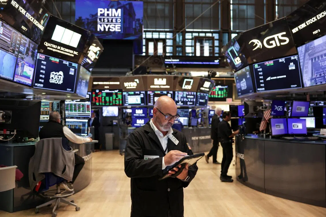 Trader working on the floor of the New York Stock Exchange, in New York City.