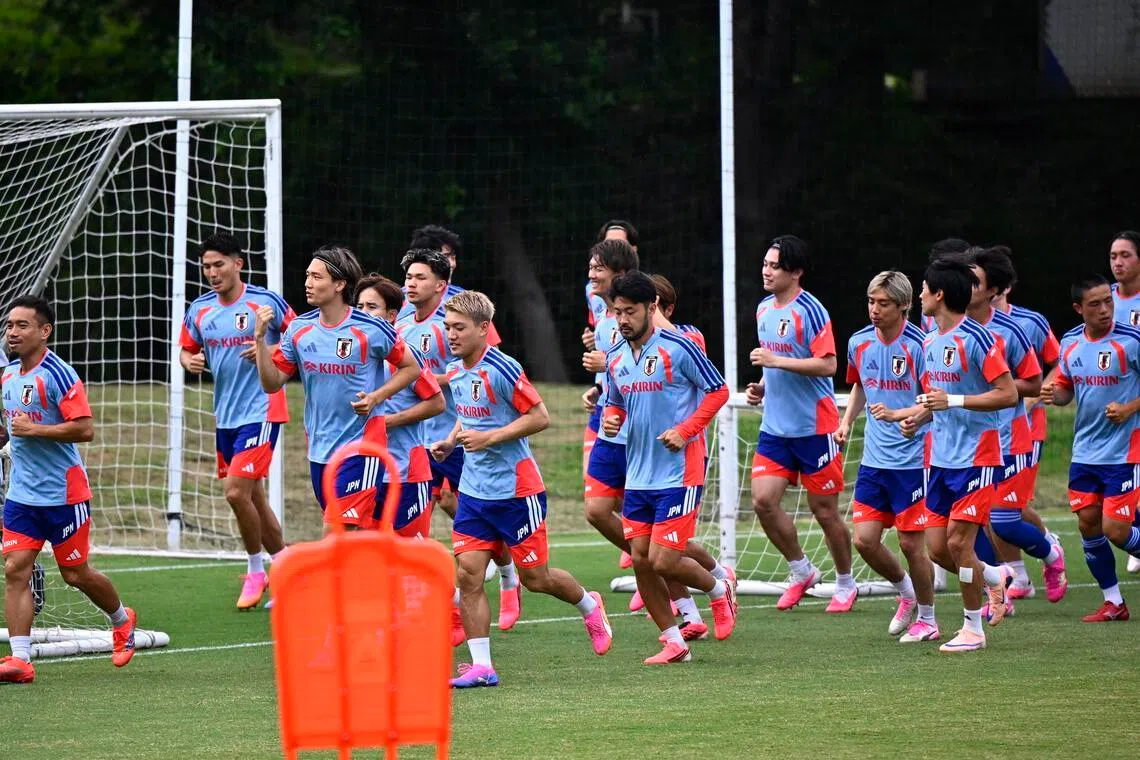 Japan's players training at the El Barrial centre belonging to Club de Futbol Monterrey on June 4.