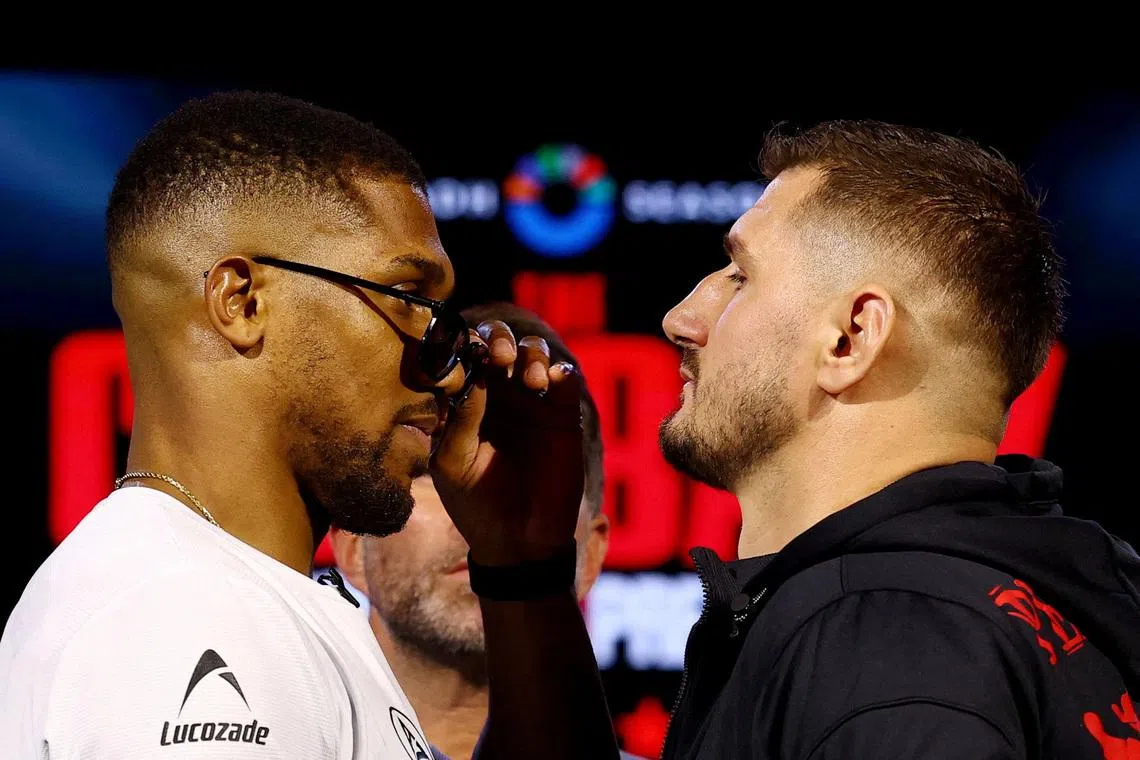 Boxing - Anthony Joshua and Kristian Prenga Press Conference - Exhibition White City, London, Britain - June 1, 2026 Anthony Joshua and Kristian Prenga face off during the press conference Action Images via Reuters/Matthew Childs