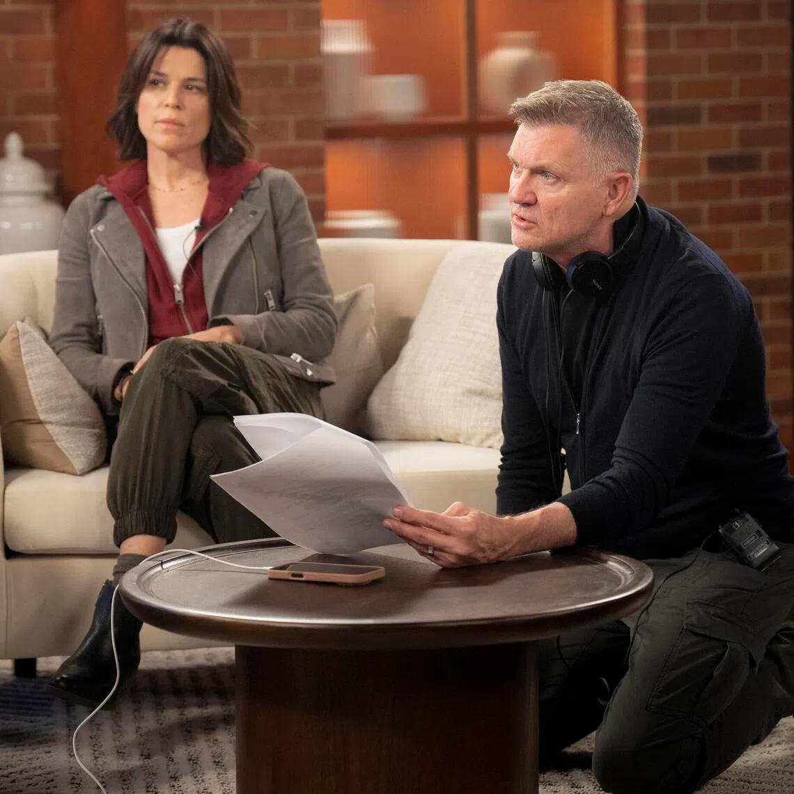 scream25 - Neve Campbell (left) and Kevin Williamson on the set of Scream 7
Source/copyright: UIP

caption for 3244: Neve Campbell (left) and Kevin Williamson on the set of Scream 7
caption: Ghostface Killer in Scream 7