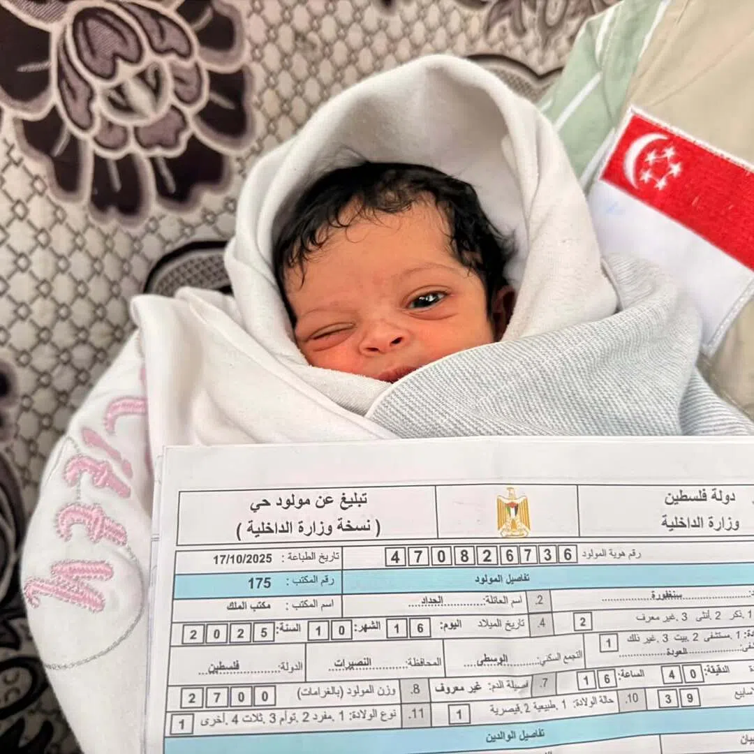 Baby Singapore was born in Gaza on Oct 16.