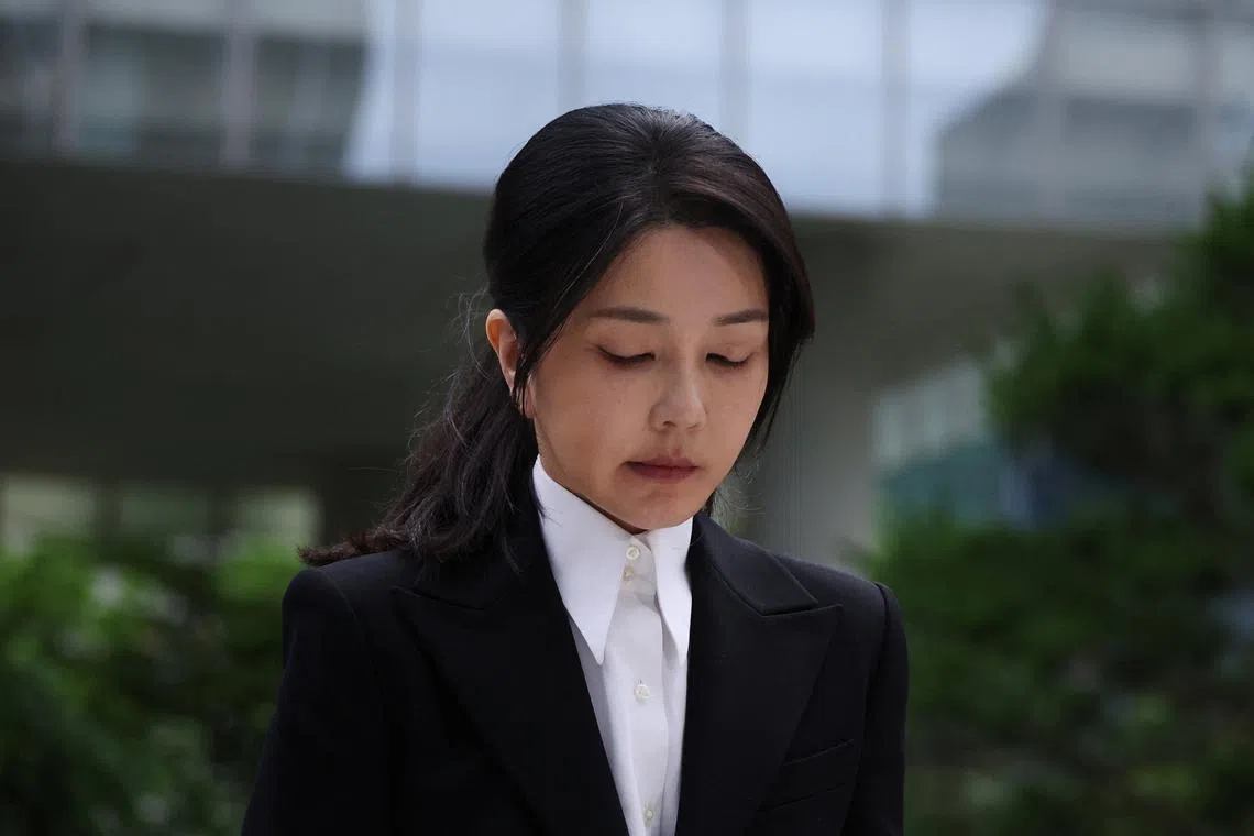 South Korea's former first lady Kim Keon Hee arrives at the special prosecutor's office in Seoul on Aug 6.