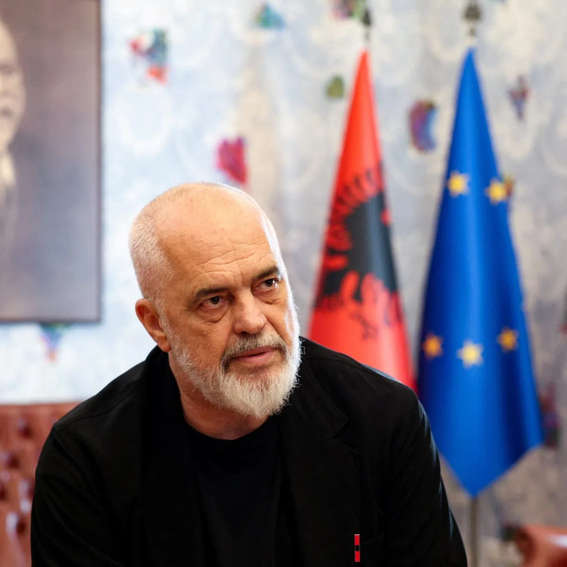 Albanian Prime Minister Edi Rama looks on during an interview with Reuters as Albanians protest against a planned luxury resort backed by a company linked to Jared Kushner, the son-in-law of U.S. President Donald Trump, on an environmentally sensitive part of the Adriatic coast, in Tirana, Albania, June 8, 2026. REUTERS/Florion Goga