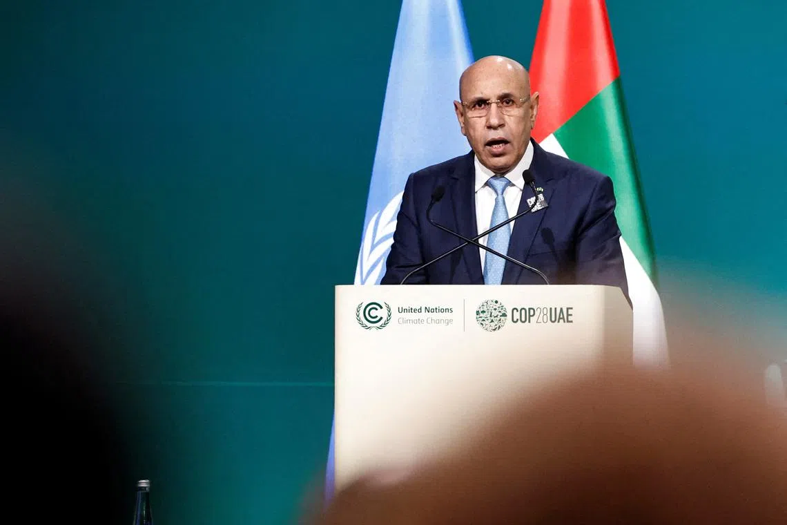 Mauritania's President Mohamed Ould El-Ghazouani delivers a national statement at the World Climate Action Summit during the United Nations Climate Change Conference (COP28) in Dubai, United Arab Emirates, December 1, 2023. REUTERS/Thaier Al Sudani/File Photo