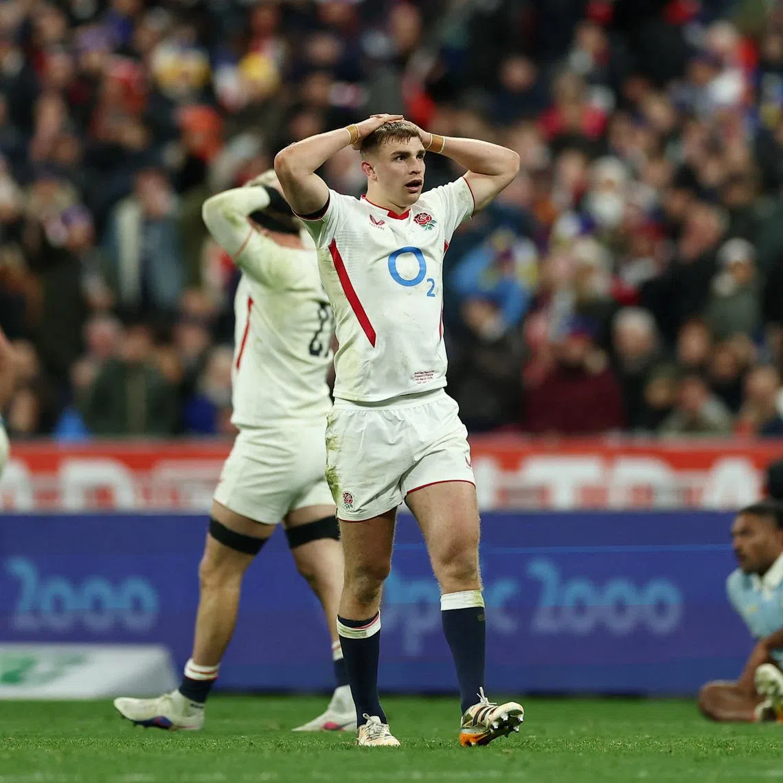 Rugby Union - Six Nations Championship - France v England - Stade de France, Saint-Denis, France - March 14, 2026 England's Seb Atkinson reacts REUTERS/Gonzalo Fuentes
