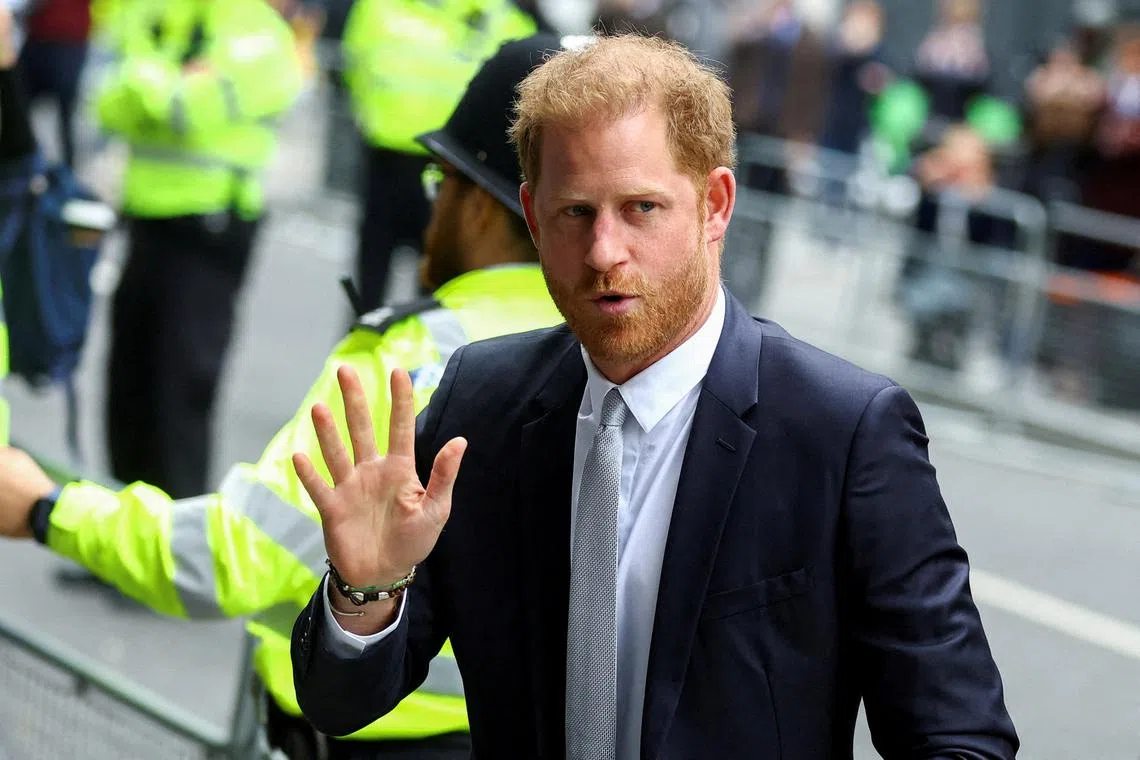 FILE PHOTO: Britain's Prince Harry, Duke of Sussex steps out of a car, outside the Rolls Building of the High Court in London, Britain June 7, 2023. REUTERS/Hannah McKay/File Photo