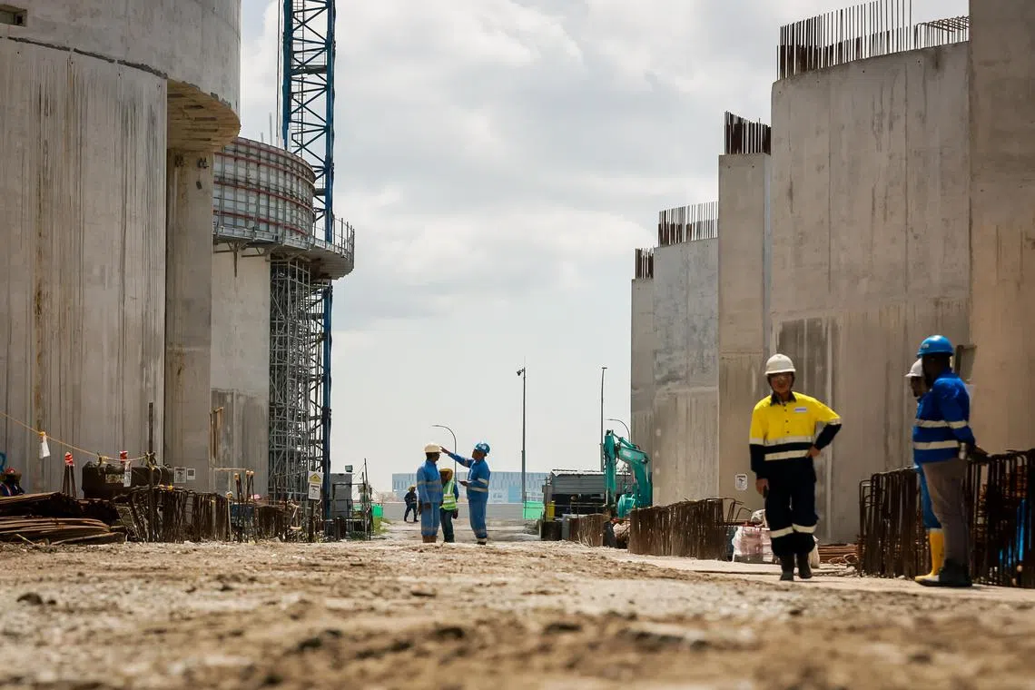 Construction work underway at the Tuas Water Reclamation Plant on Sep 21, 2023.