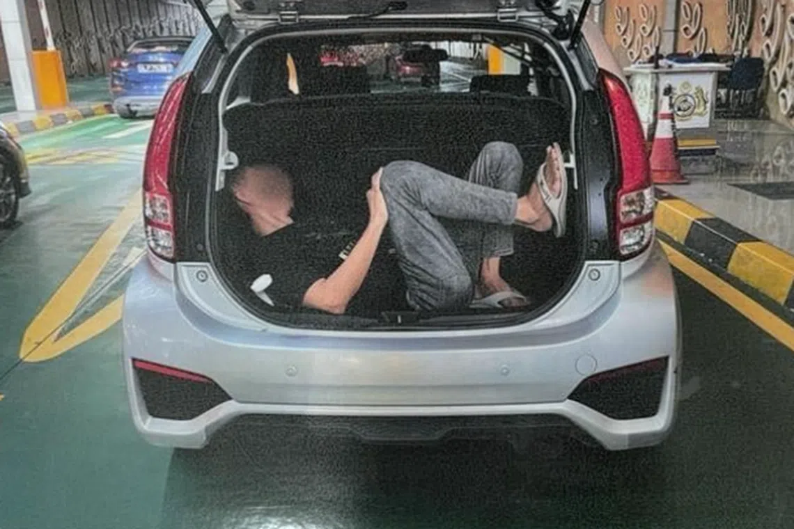 The man was found hiding inside the boot of a Malaysian-registered car at the Bangunan Sultan Iskandar CIQ complex on Dec 13, 2023.