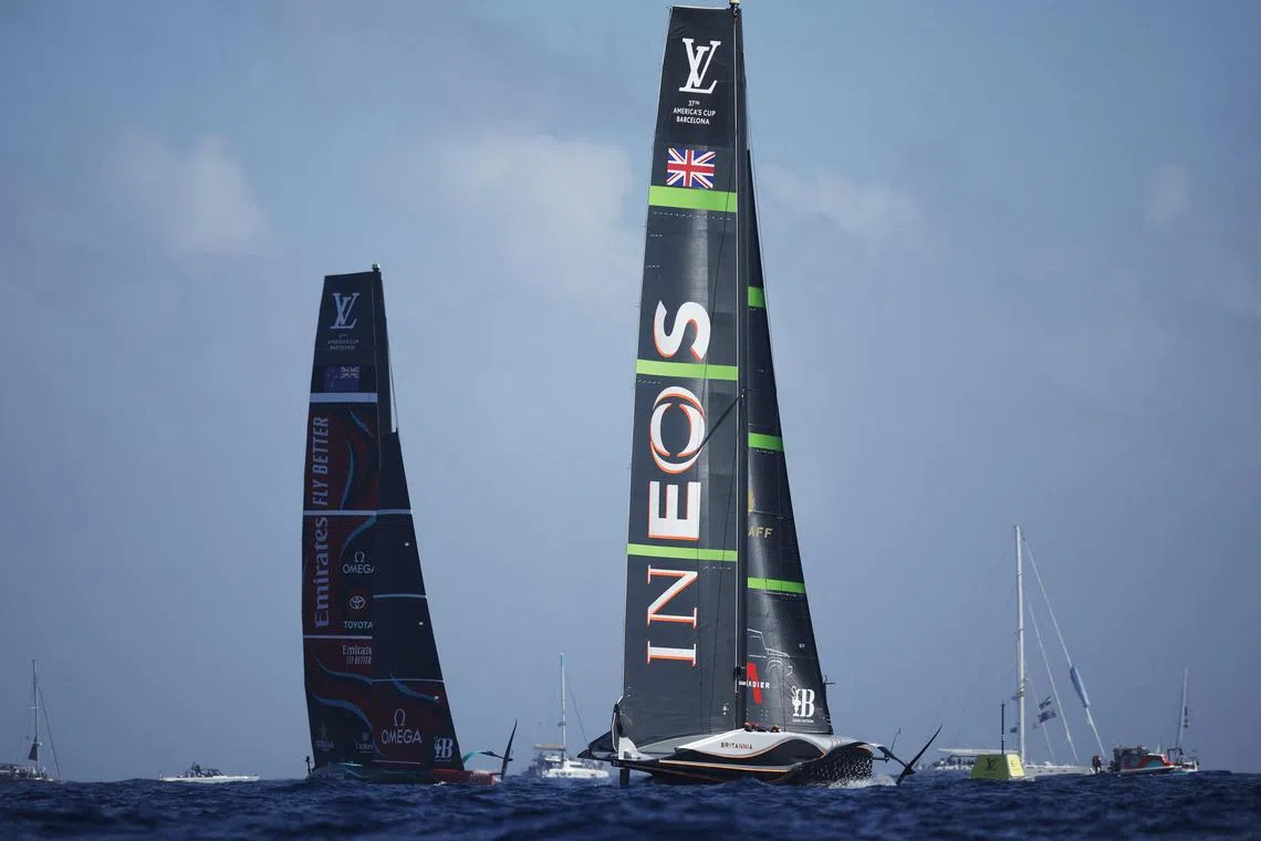 New Zealand and Britain in action during race five of the America's Cup in Barcelona on Oct 16. New Zealand have taken a 6-2 lead after Oct 18.