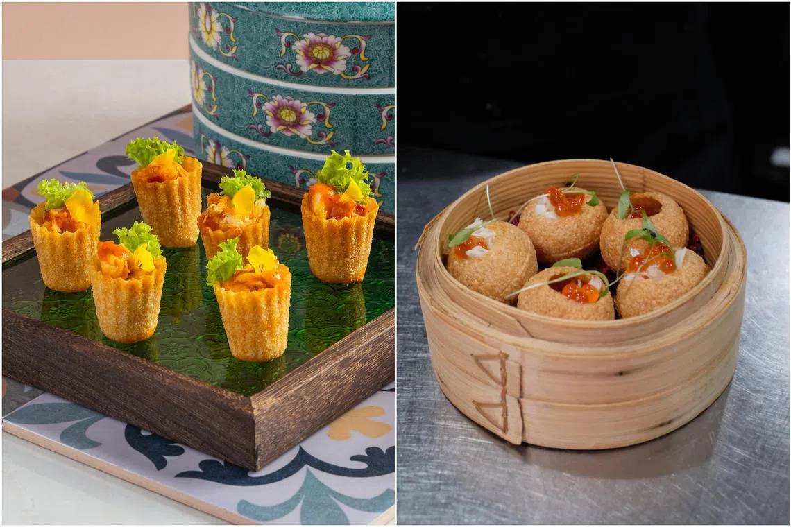 Crystal Jade Palace's Chilli Crab in Golden Kueh Pie Tee Cup and Chilli Crab Puri from Xiao Ya Tou.