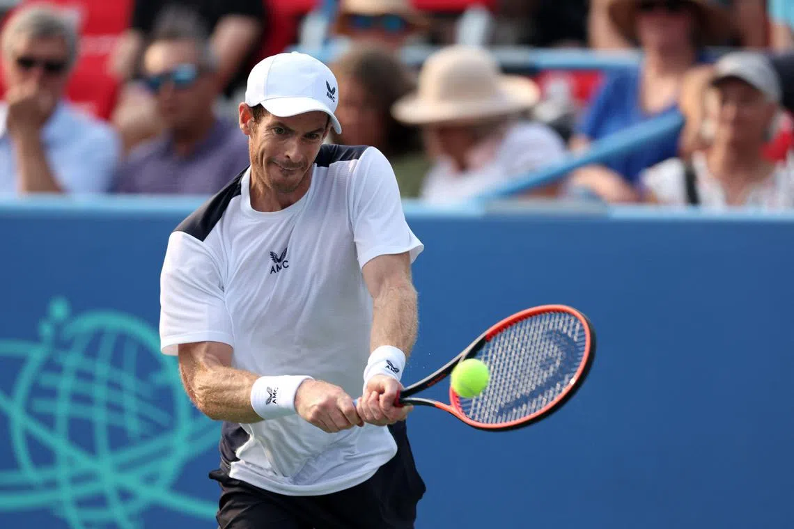 Scotland's Andy Murray returning a shot to United States' Brandon Nakashima during their second round match at the DC Open in Washington.