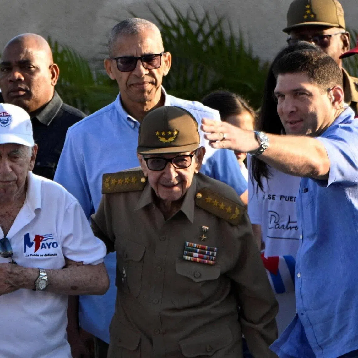 Cuba’s former President Raul Castro (centre)at a May Day rally in Havana on May 1.