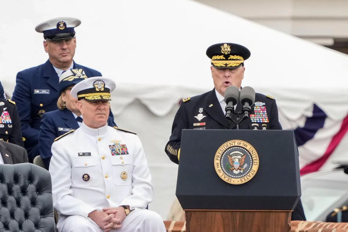 General Mark Milley, outgoing Chairman of the US Joint Chiefs of Staff, delivers remarks during a military farewell in his honour.
