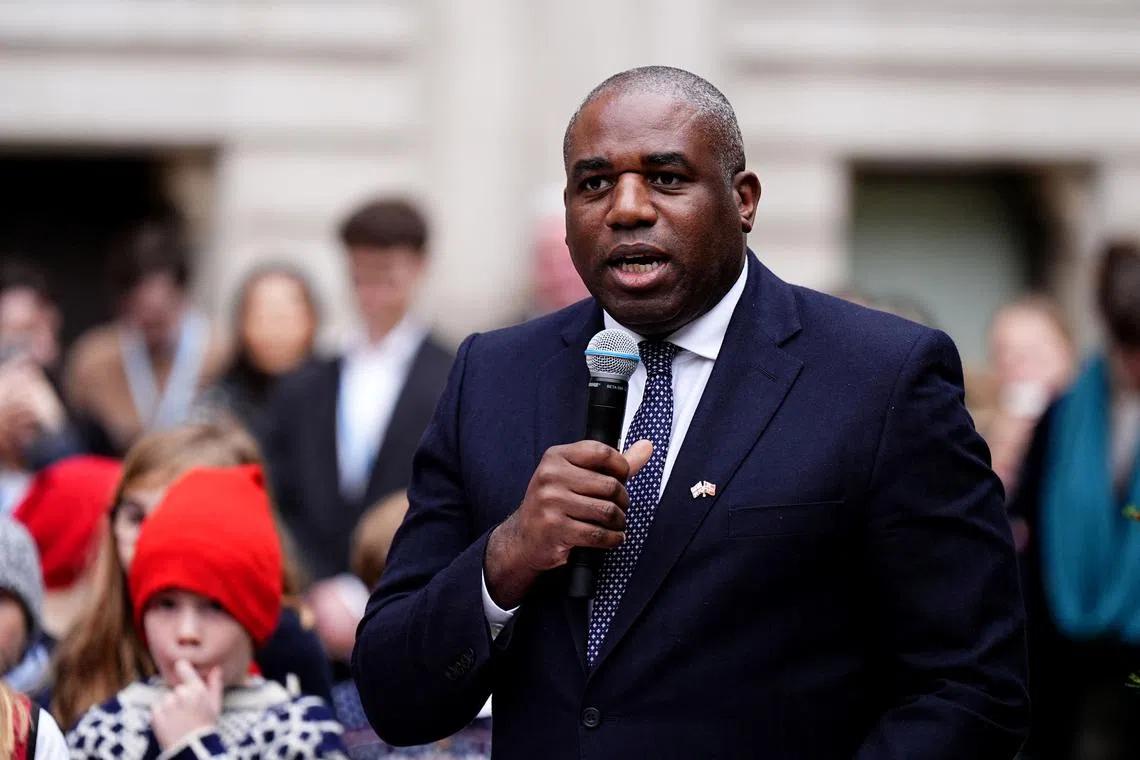 FILE PHOTO: Foreign Secretary David Lammy gives a speech in London, Britain. Picture date: Monday December 2, 2024.     Aaron Chown/Pool via REUTERS/File Photo