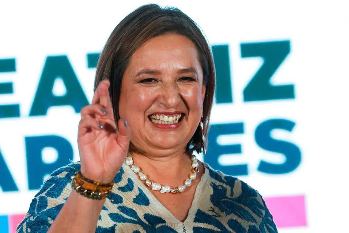 FILE PHOTO: Former Mexican Senator Xochitl Galvez gestures during a private event as she pursues for the Frente Amplio por Mexico opposition alliance's candidacy for the 2024 presidential election, in Monterrey, Mexico August 19, 2023. REUTERS/Daniel Becerril