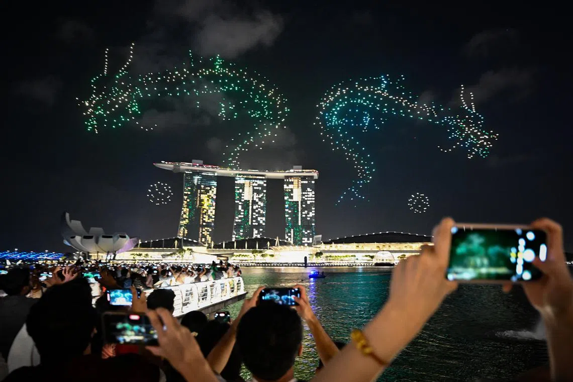 The drone show by Marina Bay Sands that was originally scheduled for Feb 17 has been brought forward to Feb 15.