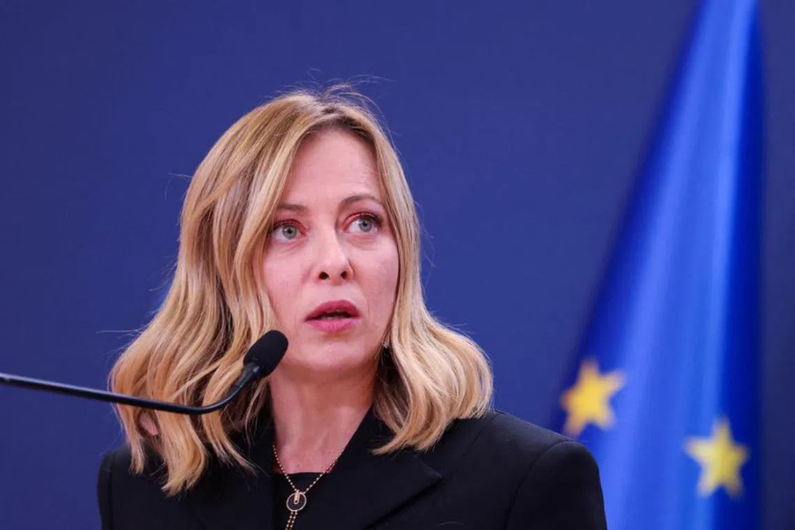FILE PHOTO: Italian Prime Minister Giorgia Meloni speaks during a press conference in Belgrade, Serbia, December 3, 2023. REUTERS/Zorana Jevtic/File Photo