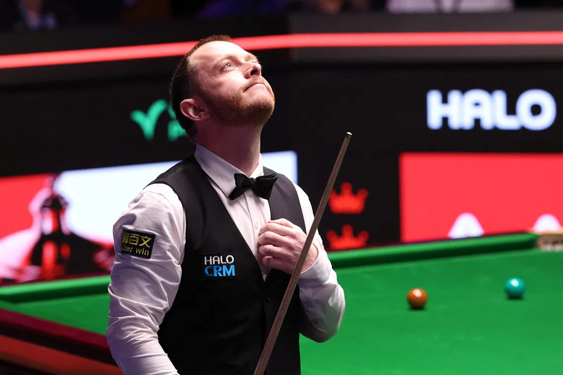Snooker - World Snooker Championship - The Crucible Theatre, Sheffield, Britain - May 2, 2026 Northern Ireland's Mark Allen reacts during his semi final match against China's Wu Yize Action Images via Reuters/Andrew Boyers