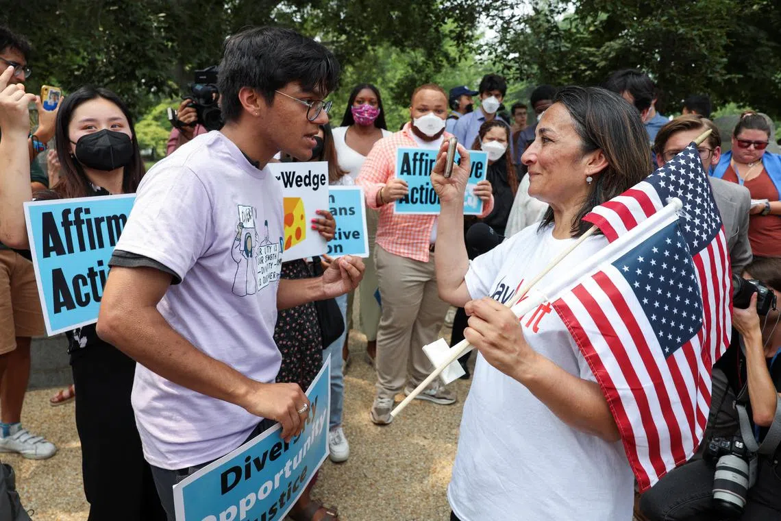 Demonstrators for and against the US Supreme Court's decision confront each other in Washington.