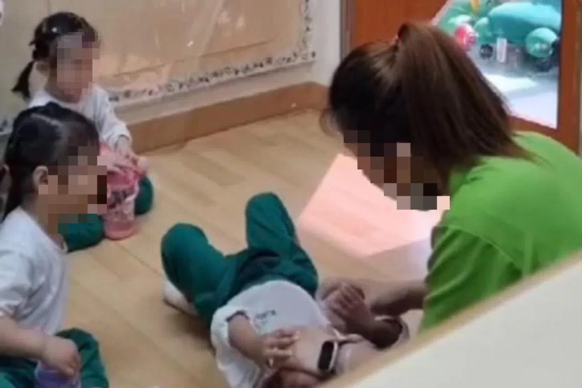 Former pre-school teacher Lin Min allegedly poured water into a 23-month-old girl’s mouth after forcing her to lie down.
