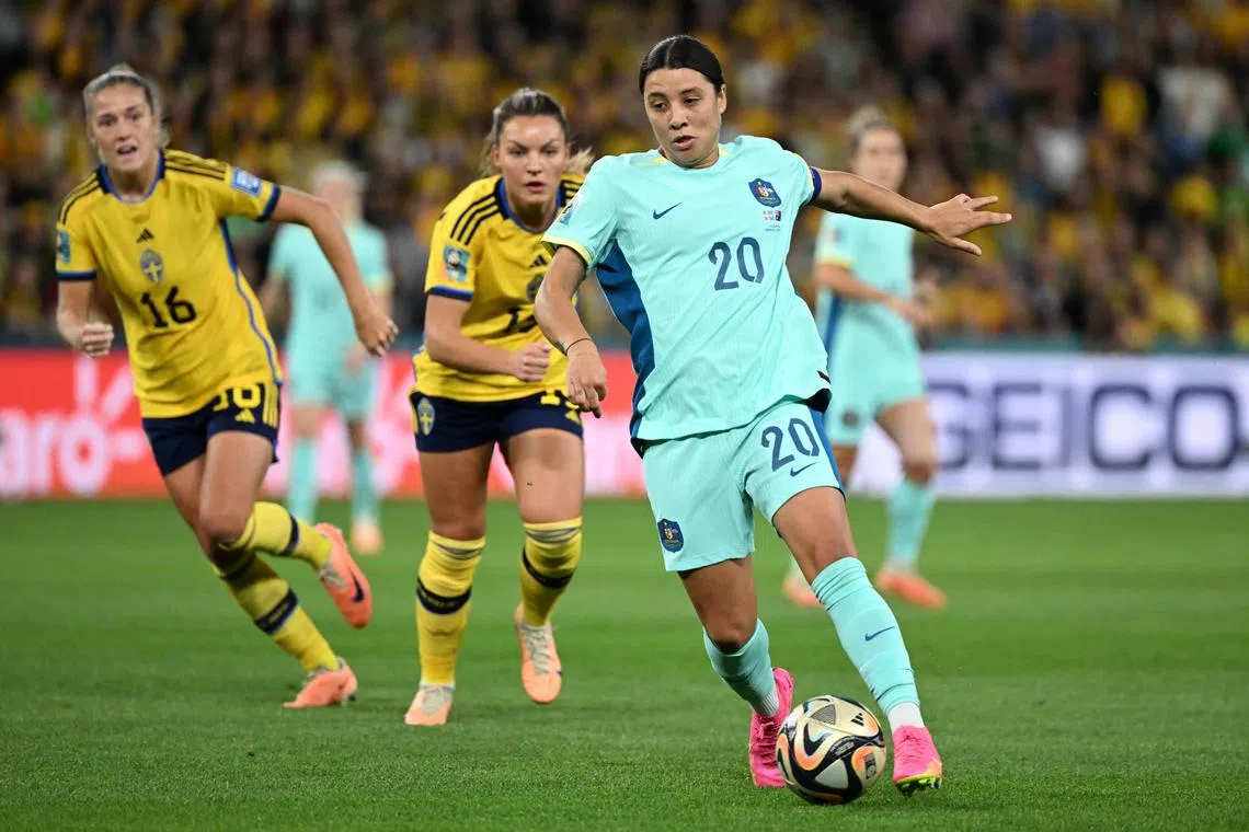 Sam Kerr of Australia in action during the Women's World Cup third-place play-off against Sweden.