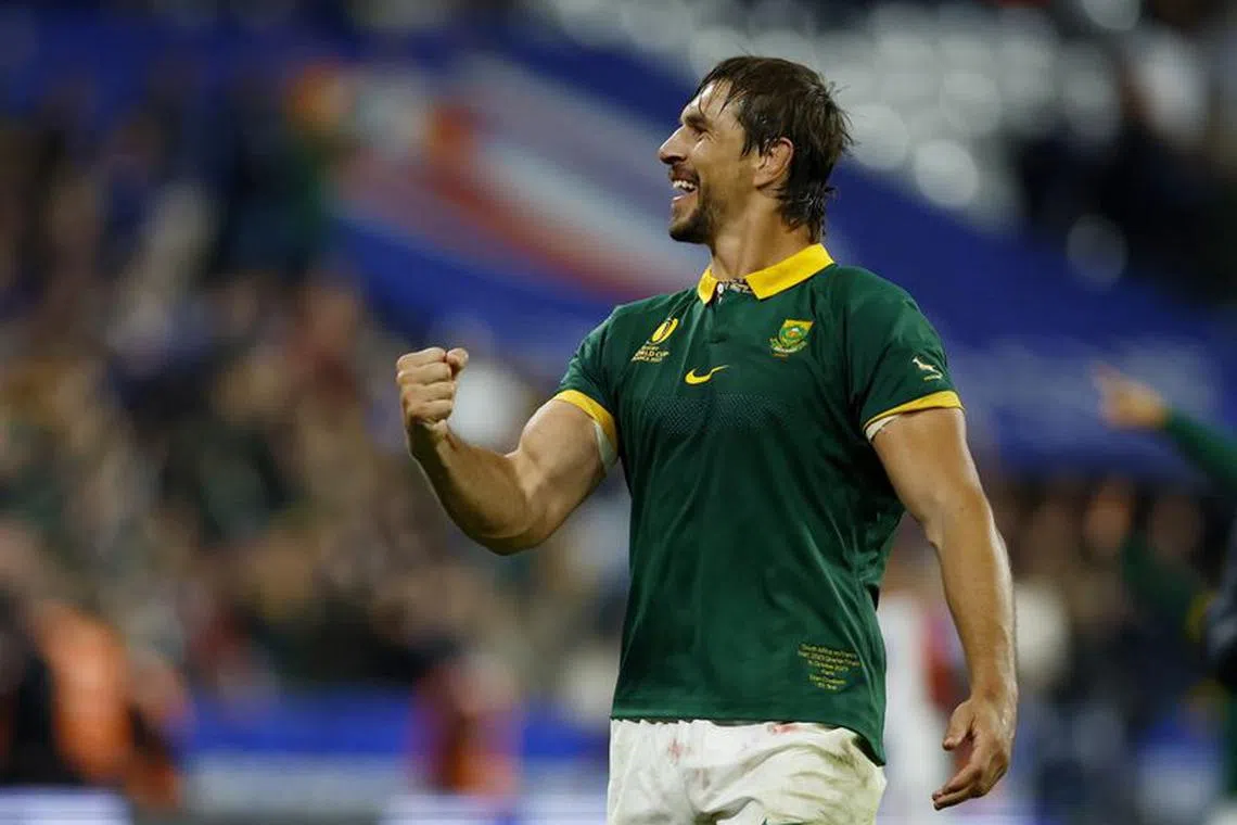 Rugby Union - Rugby World Cup 2023 - Quarter Final - France v South Africa - Stade de France, Saint-Denis, France - October 15, 2023 South Africa's Eben Etzebeth celebrates after the match REUTERS/Sarah Meyssonnier