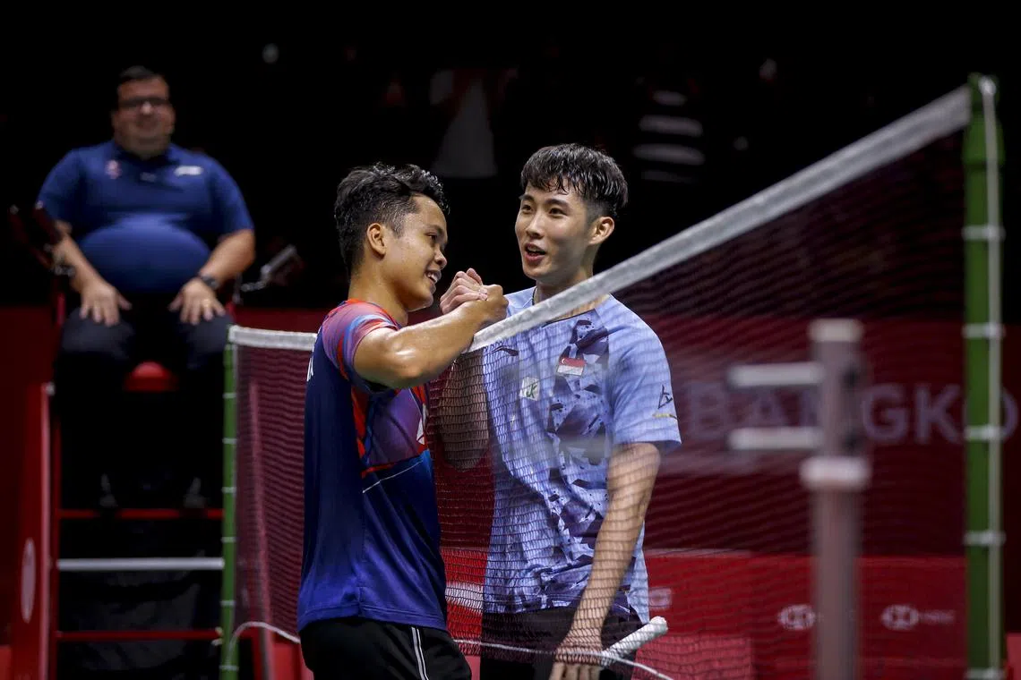 Loh Kean Yew (right) lost 21-12, 23-21 to Indonesian Anthony Sinisuka Ginting on Friday.