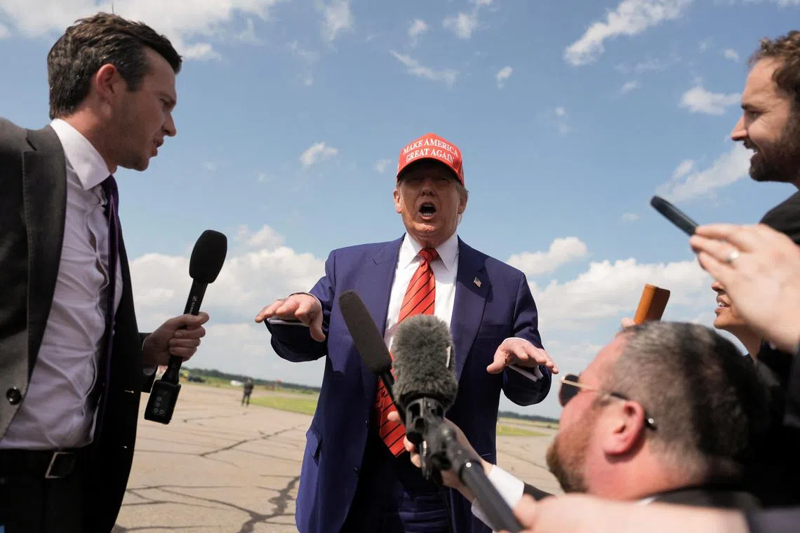 US President Donald Trump talking to reporters upon his arrival in Morristown, New Jersey, on June 20.