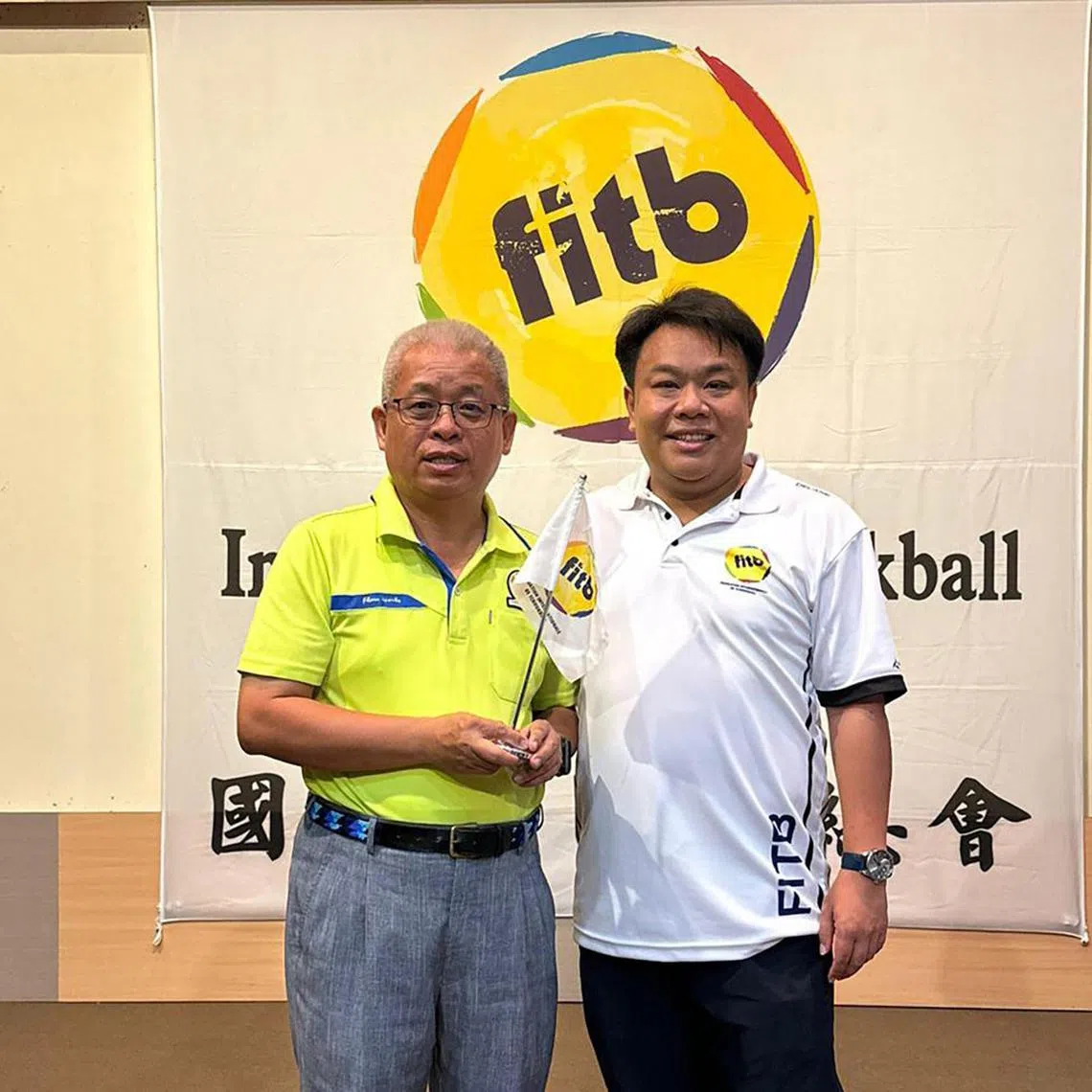 Delane Lim (right) took over from Chris Huang as president of the International Tchoukball Federation on Aug 6.