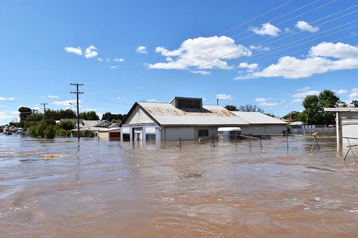 Parts of the central business district under water at Forbes, New South Wales, Australia, on Nov 17, 2022.