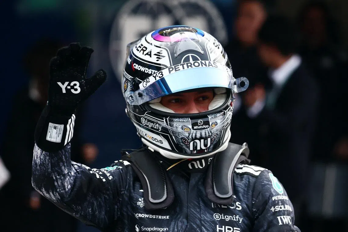 Formula One F1 - Japanese Grand Prix - Suzuka Circuit, Suzuka, Japan - March 28, 2026 Mercedes' Andrea Kimi Antonelli celebrates after qualifying in pole position REUTERS/Jakub Porzycki