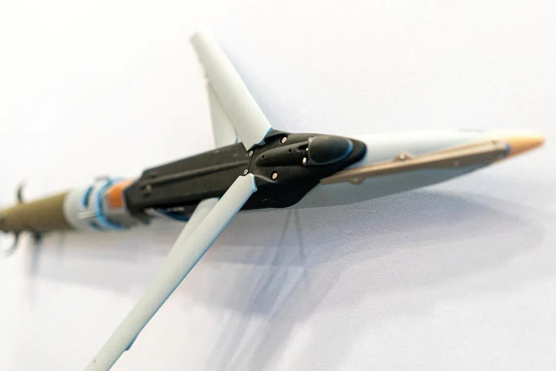 FILE PHOTO: A Ground Launched Small Diameter Bomb is displayed at Boeing booth during the Association of the United States Army annual meeting and exposition at the Walter E. Washington Convention Center in Washington, U.S., October 14, 2024. REUTERS/Nathan Howard/File Photo