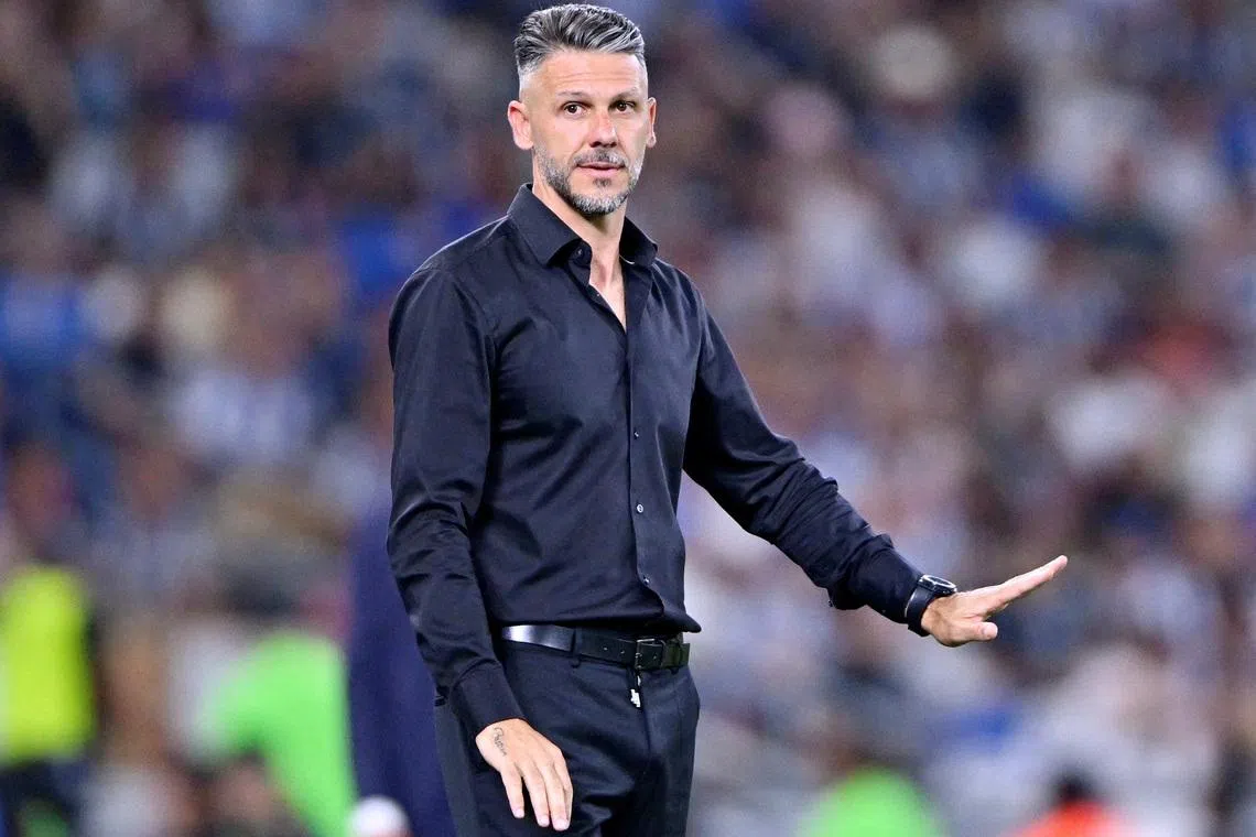 FILE PHOTO: Martin Demichelis reacts during a match in April, 2025. REUTERS/Cristian De Marchena/File Photo