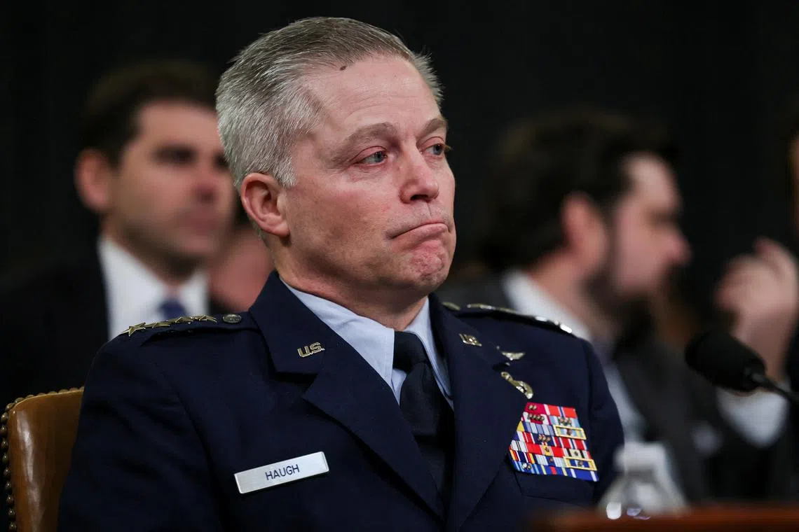 FILE PHOTO: U.S. Air Force General and Director of the National Security Agency (NSA) Timothy Haugh attends a House Intelligence Committee hearing about worldwide threats, on Capitol Hill in Washington, D.C., U.S., March 26, 2025. REUTERS/Leah Millis/File Photo