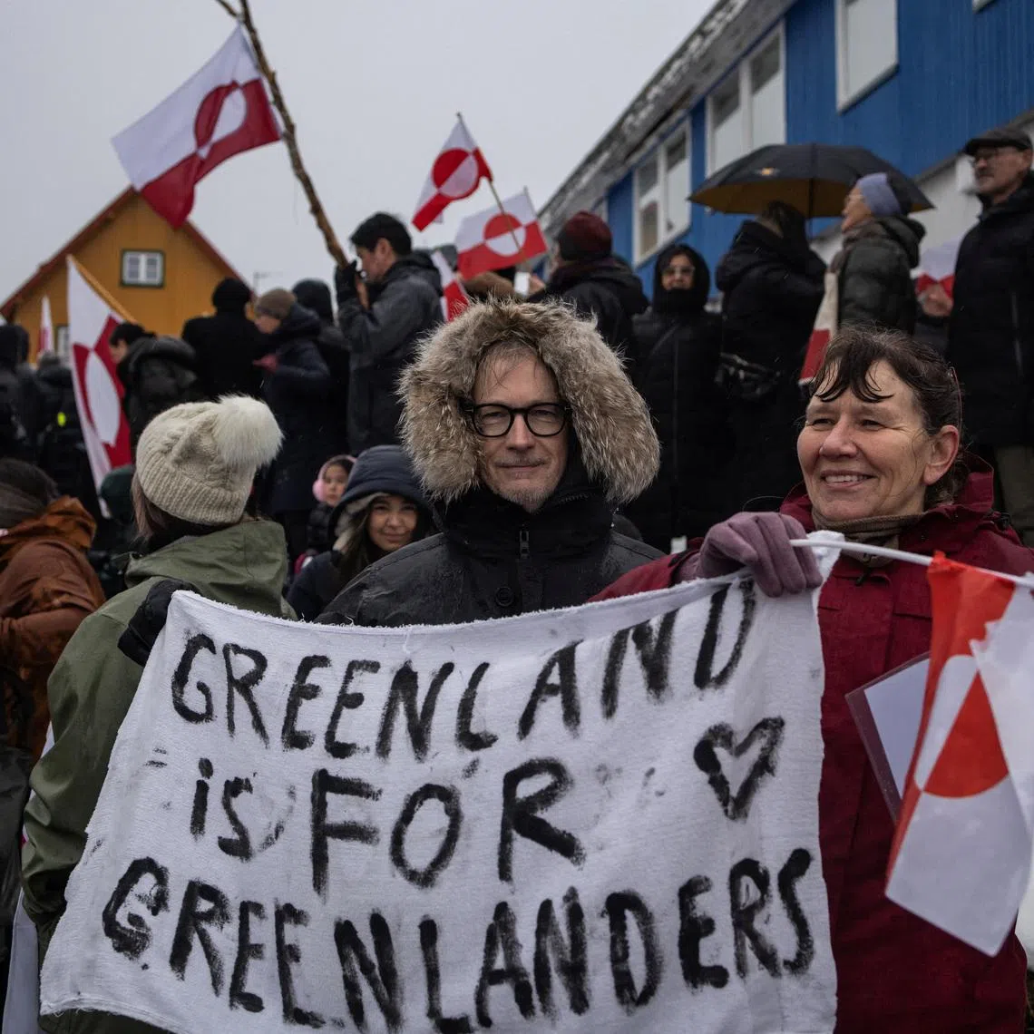 People protesting against US President Donald Trump's demand that the Arctic island be ceded to the US in Nuuk, Greenland, on Jan 17, 2026.