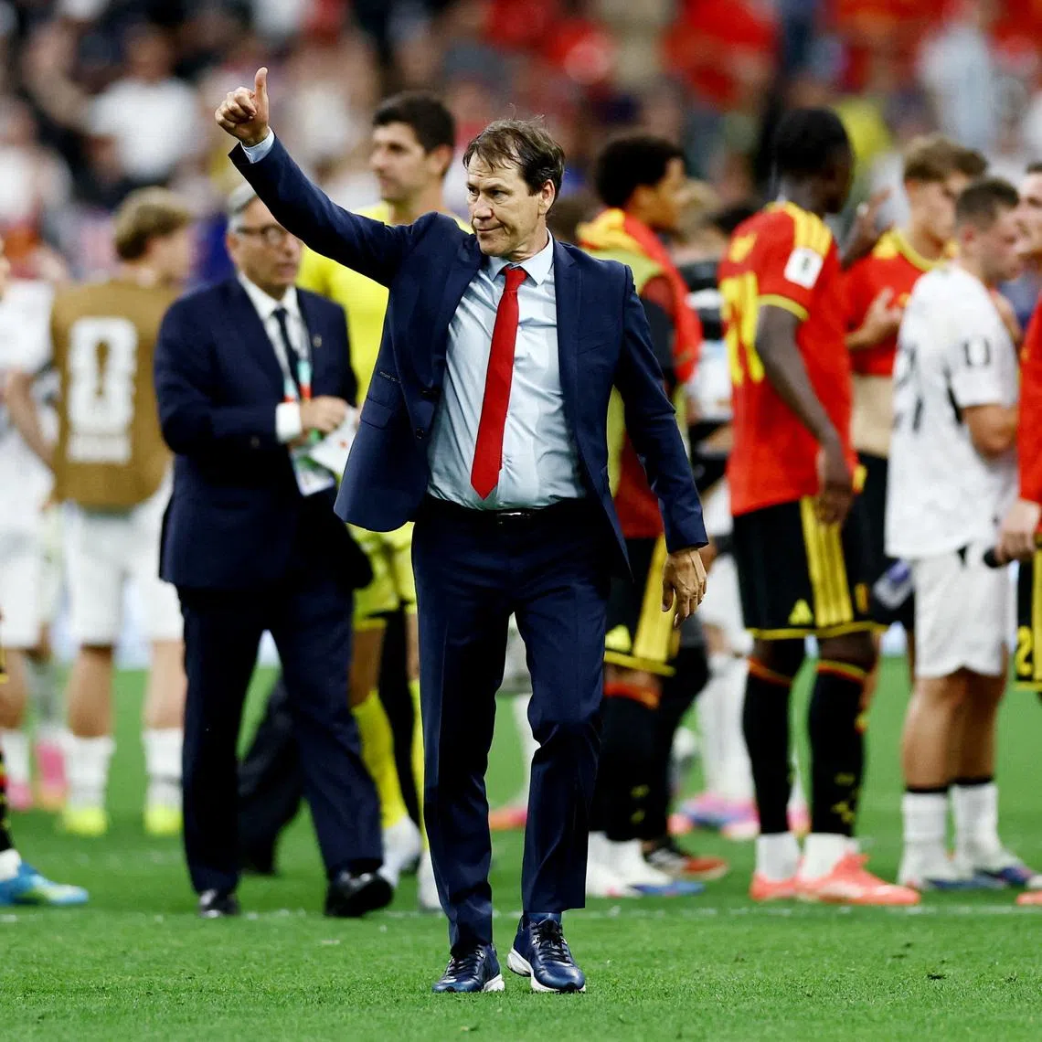 Soccer Football - FIFA World Cup 2026 - Group G - New Zealand v Belgium - BC Place, Vancouver, Canada - June 26, 2026 Belgium coach Rudi Garcia celebrates after the match as Belgium qualify for the knockout stages of the World Cup REUTERS/Lee Smith