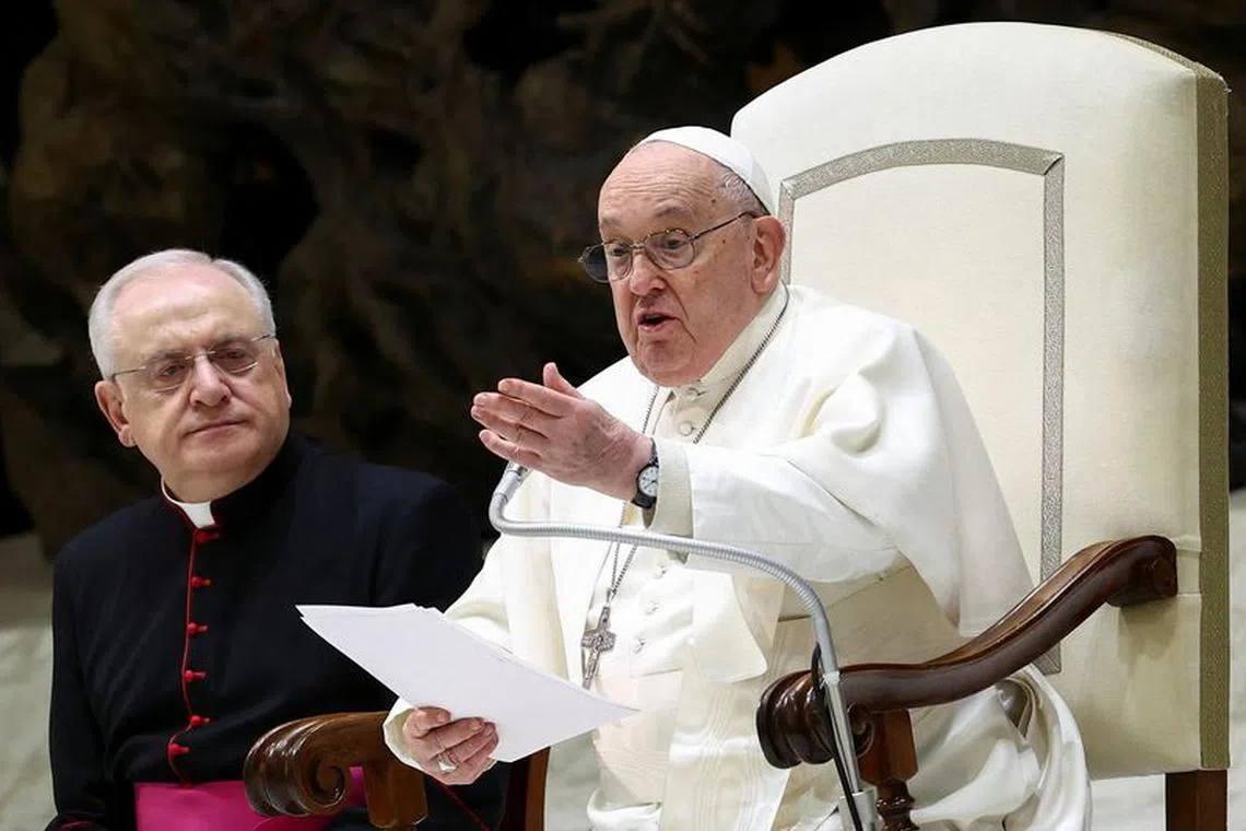 Pope Francis holds a weekly general audience, in Paul VI hall at the Vatican, January 17, 2024. REUTERS/Guglielmo Mangiapane