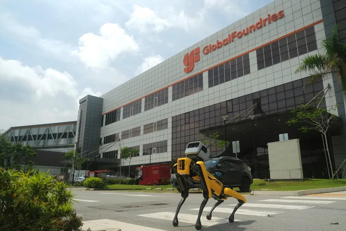 A Boston Dynamics robot “dog” at a GlobalFoundries chip fabrication plant in Singapore.