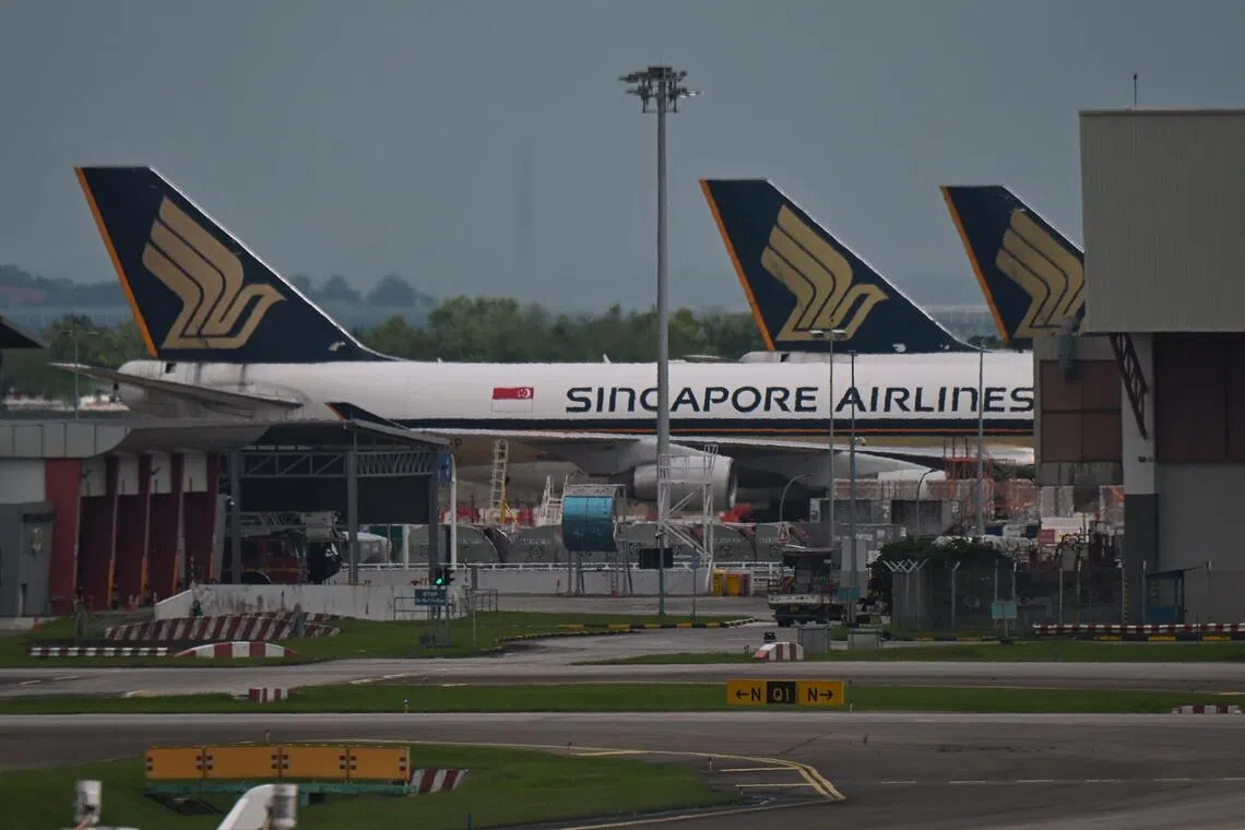 ST20251114_202585600336 Kua Chee Siong/ pixgeneric/
Generic pix of Singapore Airlines (SIA) aircraft on the tarmac or apron at Changi Airport, on Nov 14, 2025.
Can be used for stories about sustainable aviation fuel (SAF).
SAF can cut emissions by more than 80 per cent, without requiring aircraft modifications. SAF is designed to be a drop-in fuel for planes, needing no new additional infrastructure at airports.
On Oct 14, Parliament passed a Bill to impose a fixed levy on all departing flights from 2026 to support airlines’ use of SAF.
Sustainable aviation fuel, mostly made from waste materials such as used cooking oil, has been deemed the most practical way to decarbonise the aviation industry as it can be blended with jet fuel and used on existing aircraft and refuelling systems without any costly modifications.