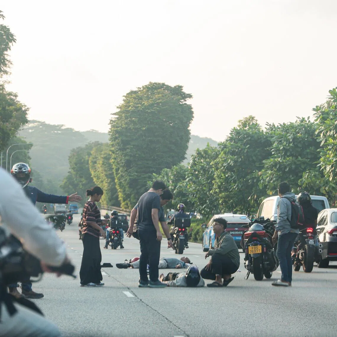 Two other male motorcyclists and a male pillion rider, aged between 24 and 31, were taken conscious to hospital in the Aug 4 accident on the SLE.