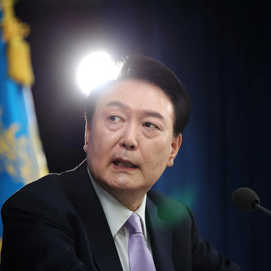 FILE PHOTO: South Korean President Yoon Suk Yeol answers a reporter’s question during a press conference at the Presidential Office in Seoul, South Korea, November 7, 2024.   REUTERS/Kim Hong-Ji/Pool/File Photo