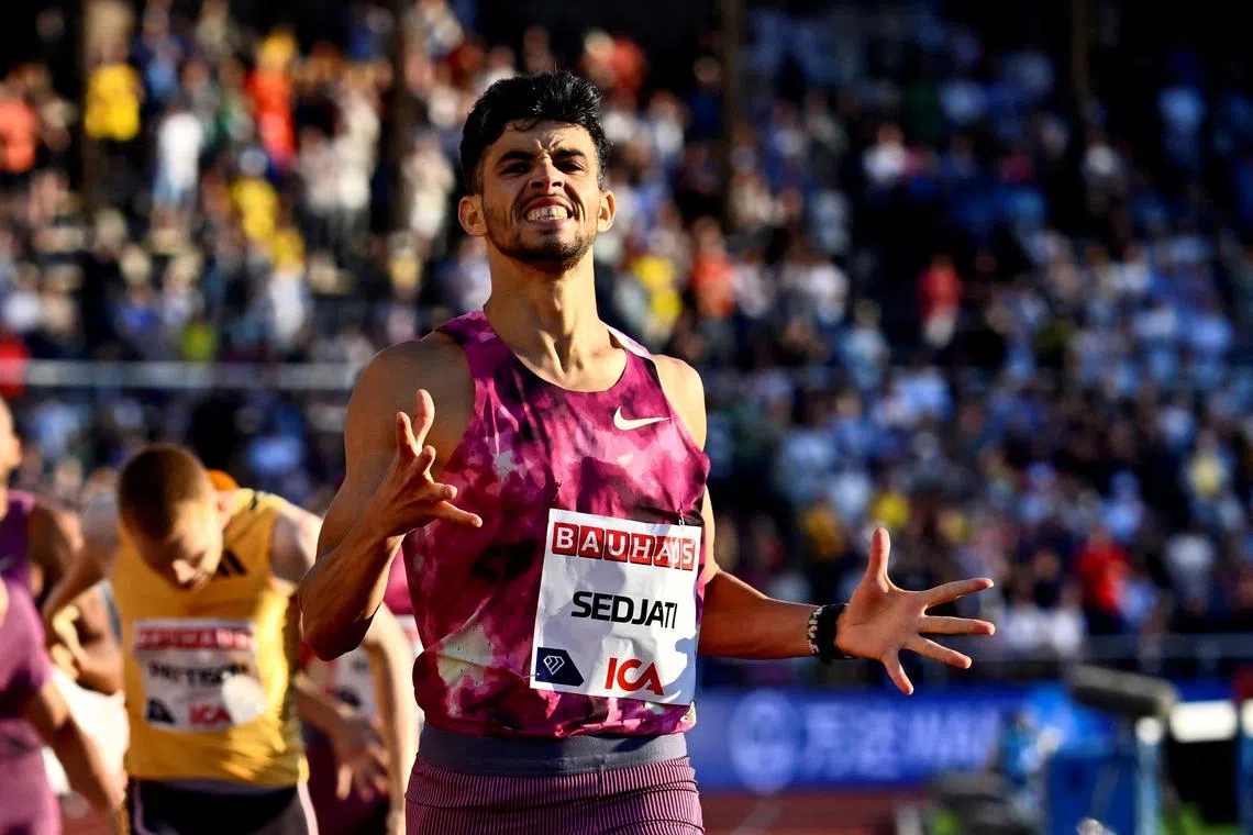 FILE PHOTO: Athletics - Diamond League - Stockholm - Stockholm Olympic Stadium, Stockholm, Sweden - June 2, 2024 Algeria's Djamel Sedjati in action during the Men's 800m Anders Wiklund/TT News Agency via REUTERS